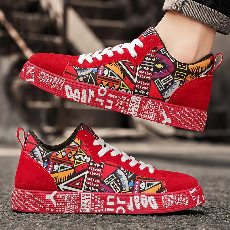 Men's Graphic Print Casual Sneakers – Breathable Skateboard Shoes