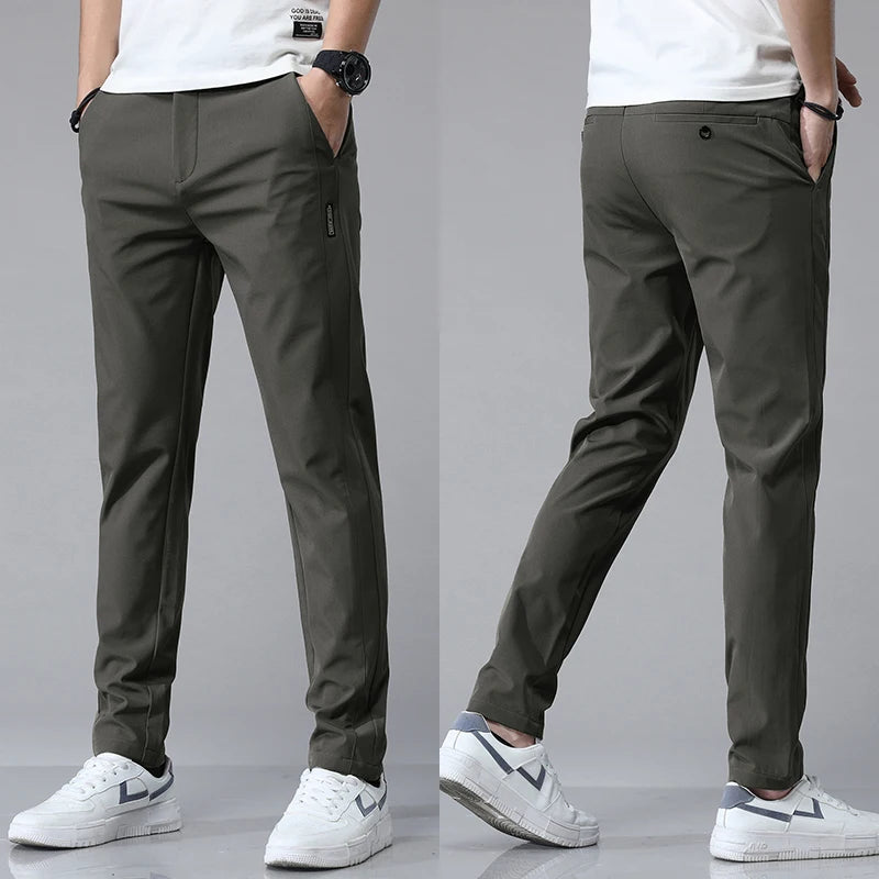 Dark Grey Men's Stretch Slim Straight Casual Pants – Breathable Golf Trousers | Atlantis