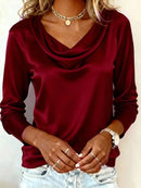 Women’s Luxurious Draping Long Sleeve Silk-Like Top