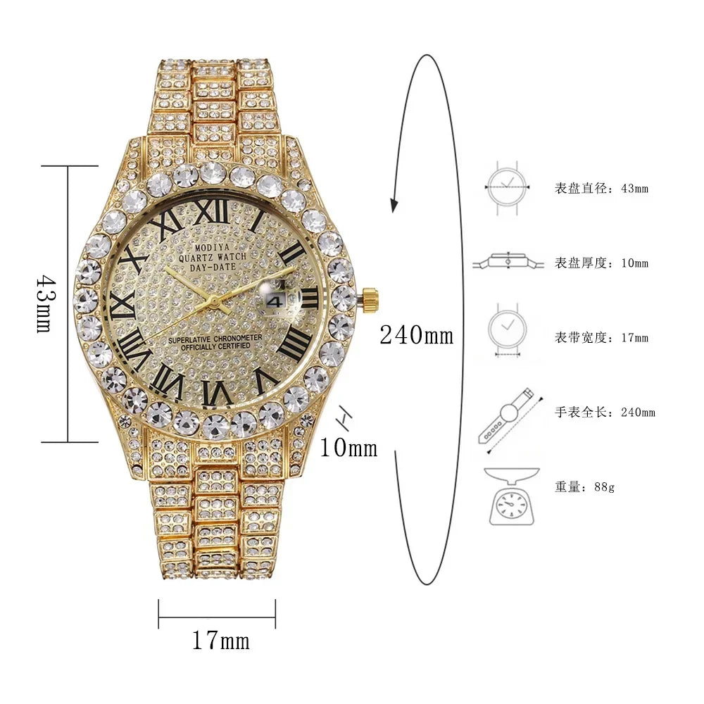 Men's Rhinestone Quartz Watch With Calendar Display