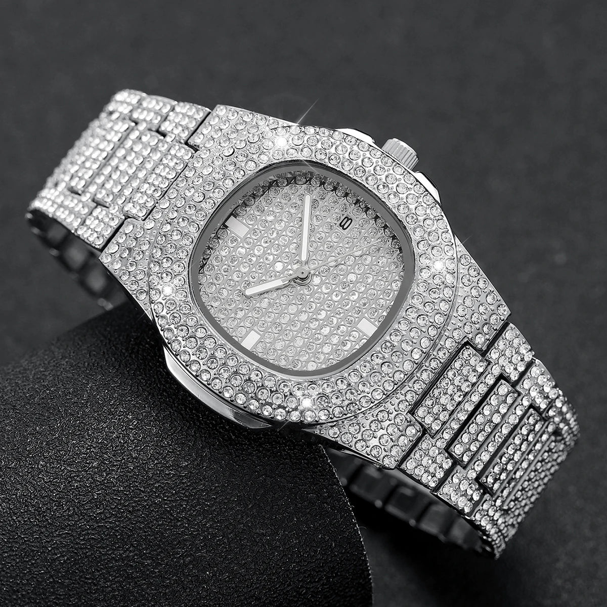 Men's Diamond-Set Stainless Steel Quartz Watch
