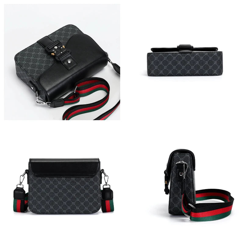 Men's Jacquard Crossbody Sling Bag — Waterproof PU Leather