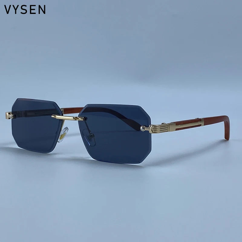 Men's Vintage Rimless Sunglasses – UV400 Polygon Punk Shades