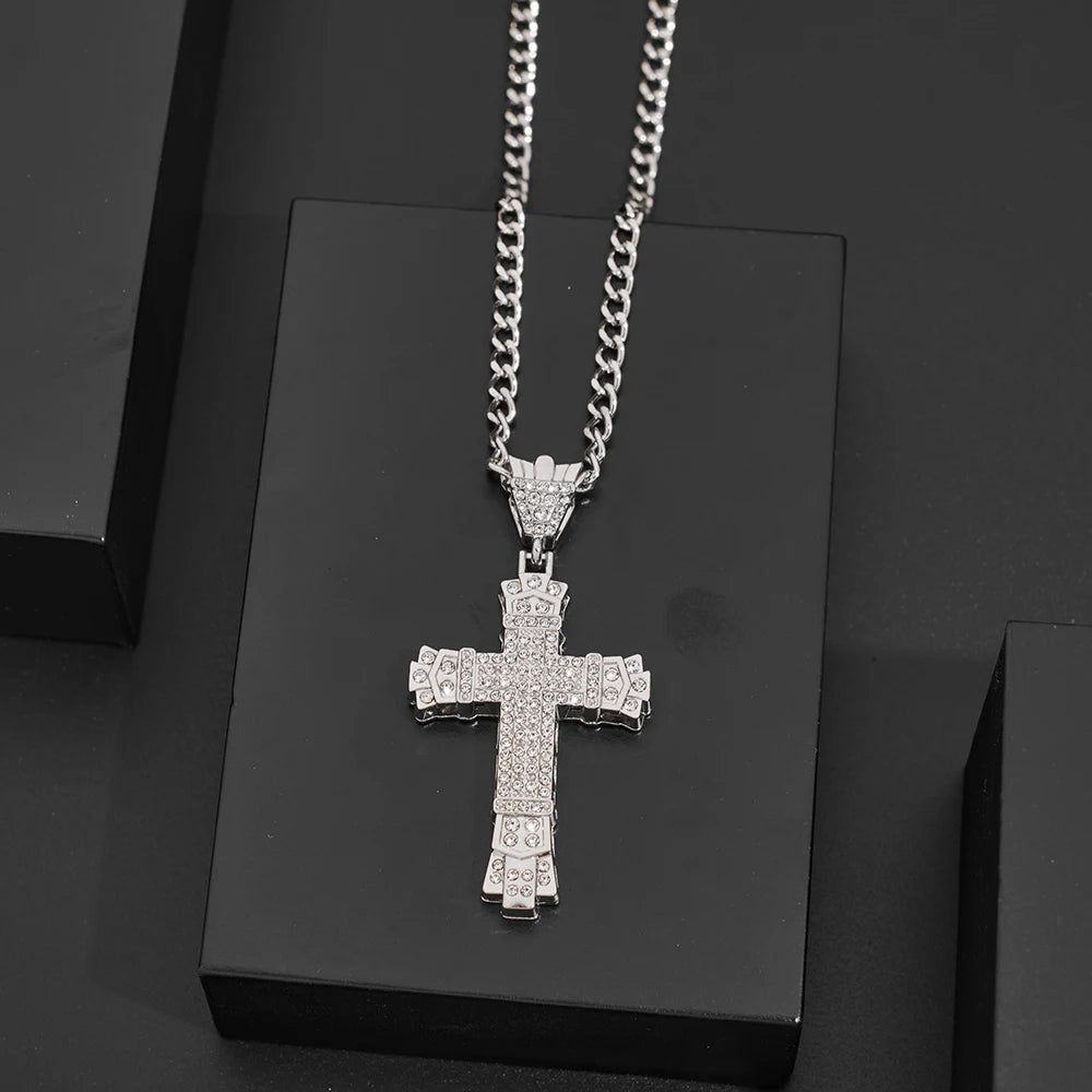 Rhinestone Cross Pendant Necklace – Unisex