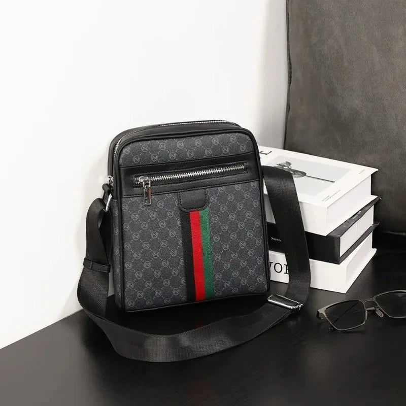 Men's Luxury Plaid Crossbody Bag – PU Leather Sling Messenger Bag