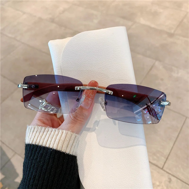 KAMMPT Rimless Sunglasses – UV400 Wooden Pattern Frame