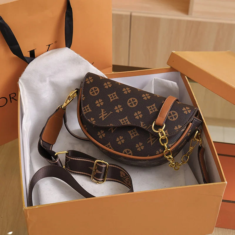 Letter Print Saddle Crossbody Bag