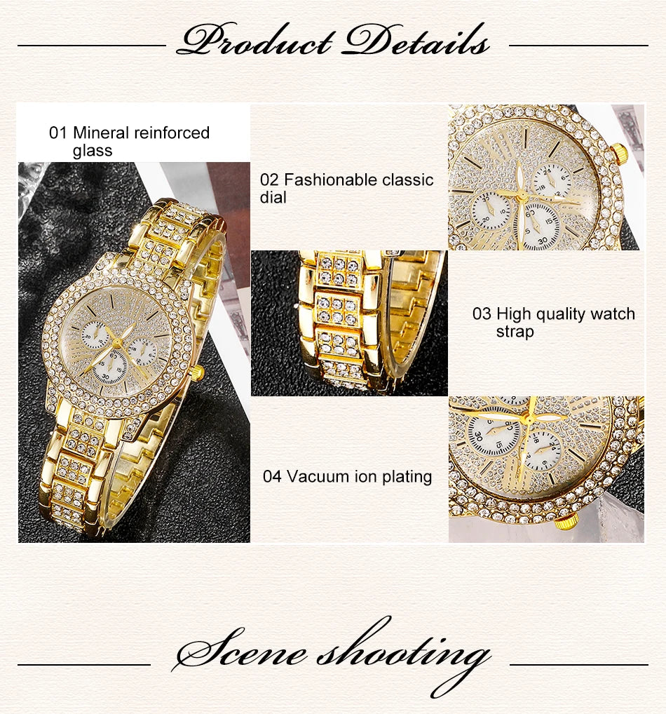 Gold watch with detailed features on a White background