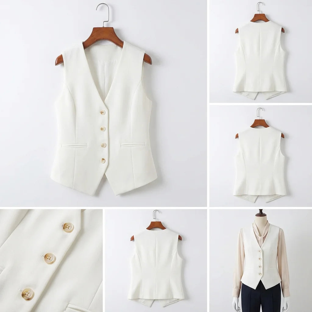 Women's Slim Fit Formal Business Vest – Sleeveless Tailored Waistcoat for Office