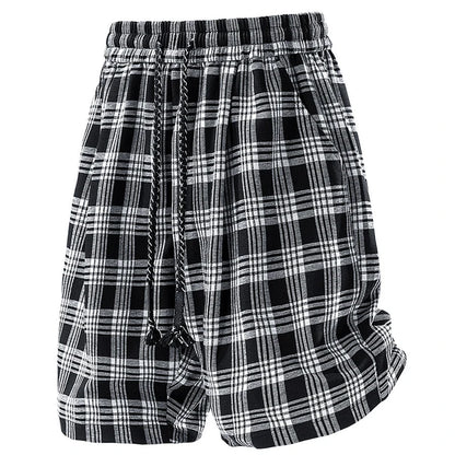 Men’s Plaid Cargo Shorts – Ice Silk, Relaxed Fit