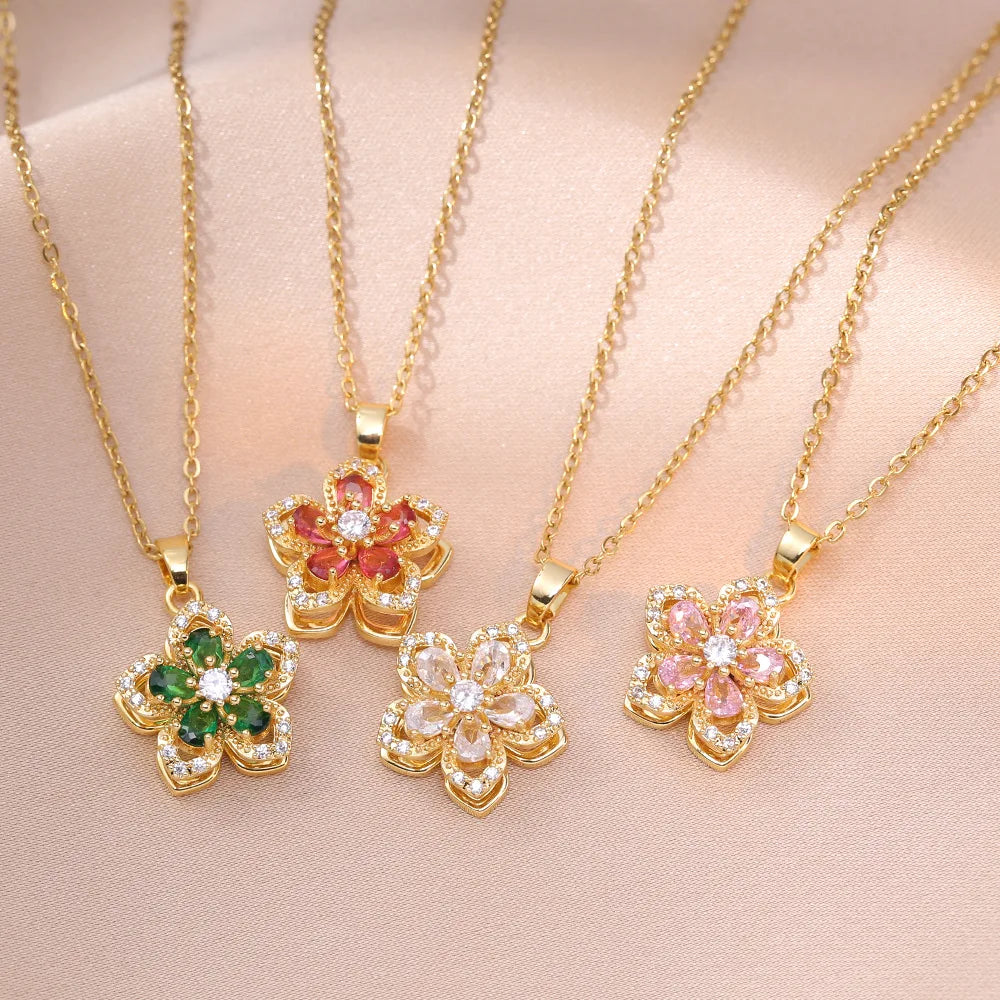 Women's Geometric Flower Copper Pendant Necklace – Trendy Wedding Chain Jewelry
