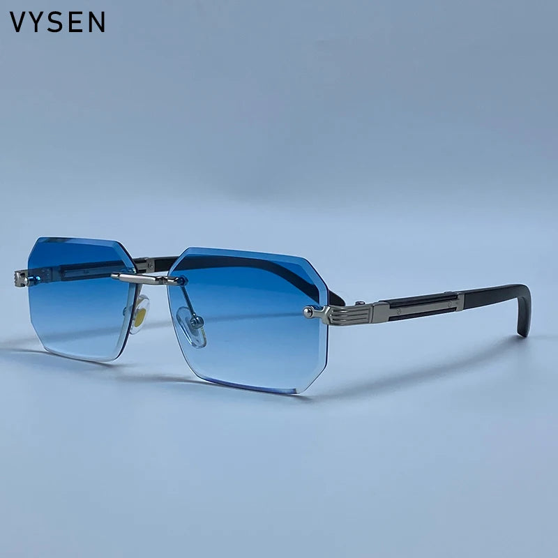 Men's Vintage Rimless Sunglasses – UV400 Polygon Punk Shades