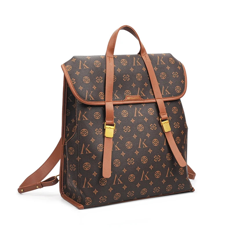 Floral Print PU Leather Backpack – Retro Casual Women’s Bag