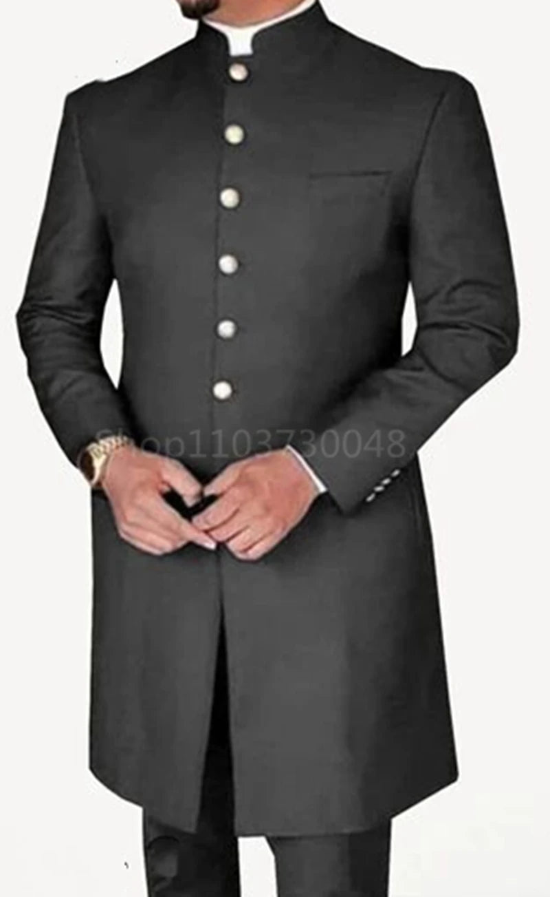 Black formal coat with buttons on a White background