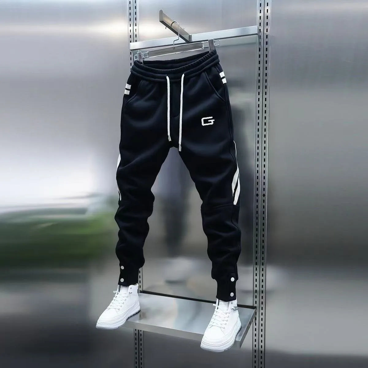 Black Men's EmbroideRed Jogger Pants – Ankle Length Cropped Fit | Atlantis