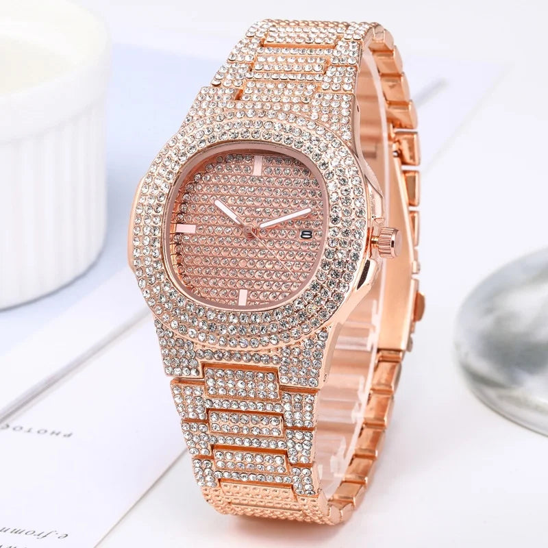 Men's Diamond-Set Stainless Steel Quartz Watch