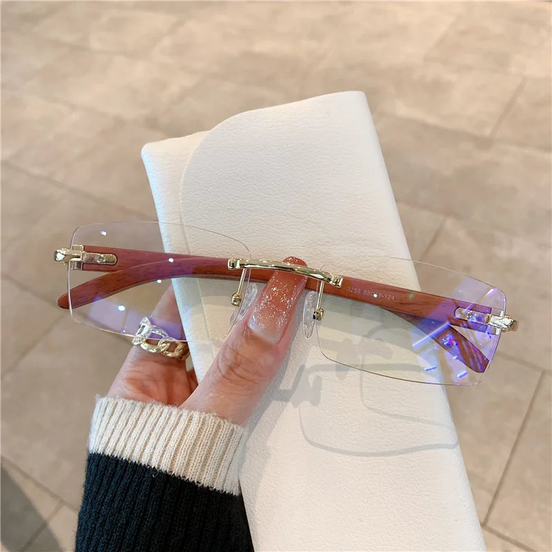 KAMMPT Rimless Sunglasses – UV400 Wooden Pattern Frame