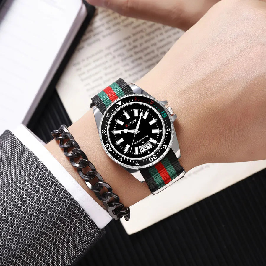 Nylon Strap Calendar Quartz Watch – Minimalist Unisex Business Watch