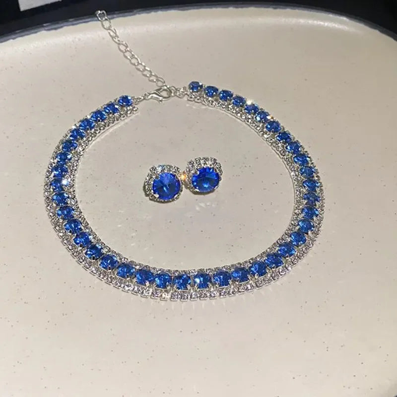 Women's Luxury Crystal Necklace & Earrings Set – Geometric Wedding Jewelry