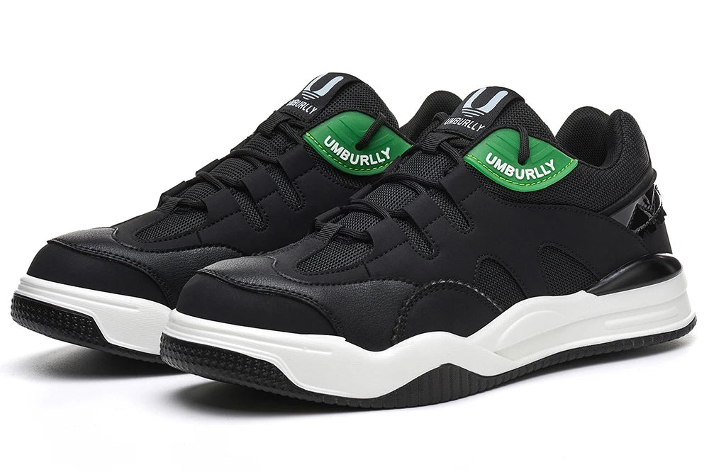 Black sneakers with Green accents and 'Umbro' branding on a White background