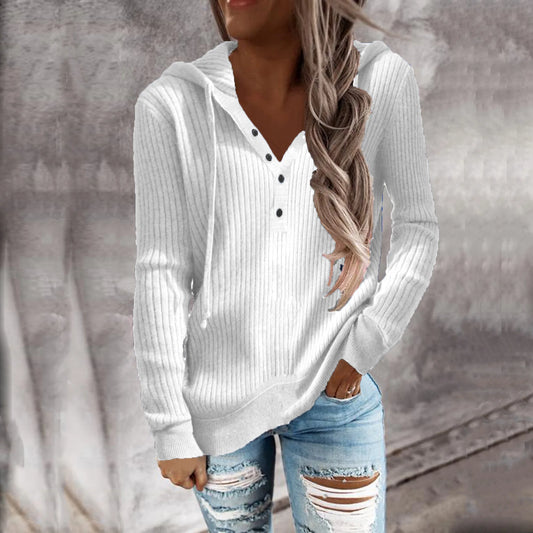 White Women's Hooded Pullover Hoodie – Heavyweight Slim-Fit Knit | Atlantis