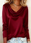 Women’s Luxurious Draping Long Sleeve Silk-Like Top