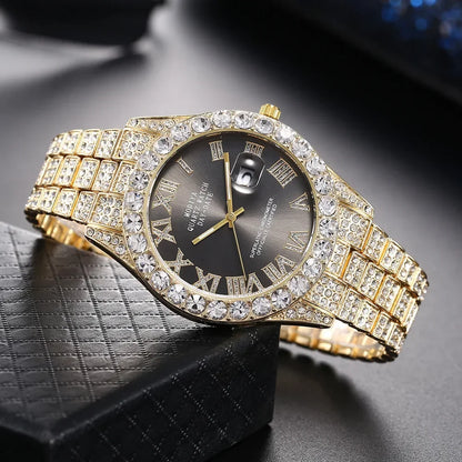 Men's Rhinestone Quartz Watch With Calendar Display