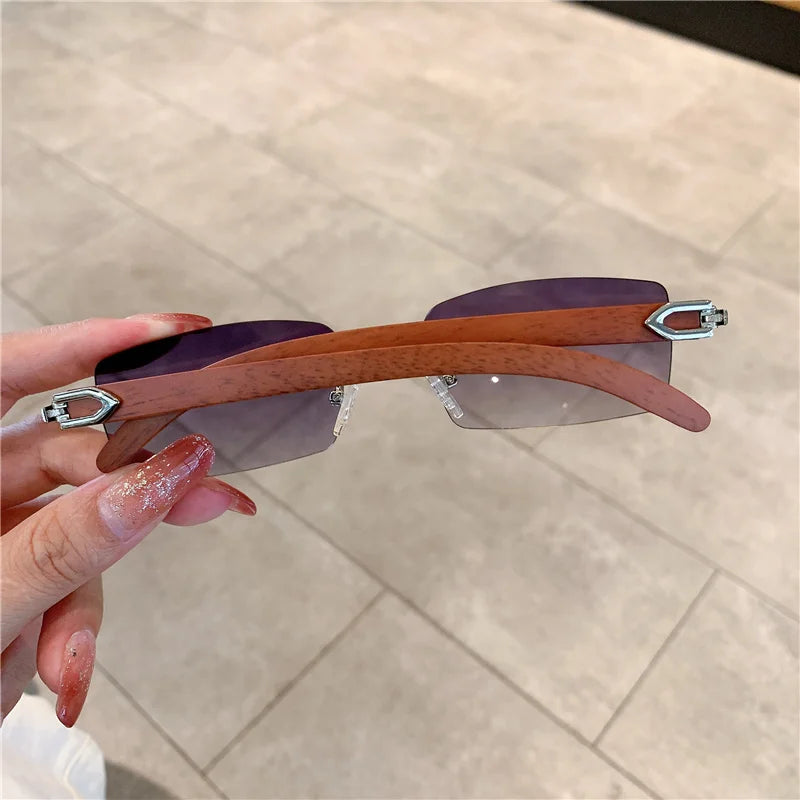KAMMPT Rimless Sunglasses – UV400 Wooden Pattern Frame