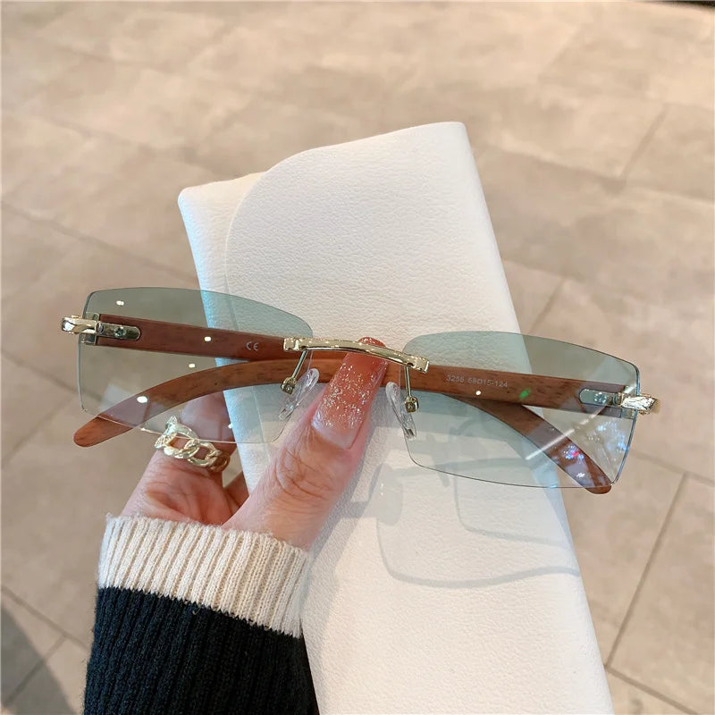 KAMMPT Rimless Sunglasses – UV400 Wooden Pattern Frame