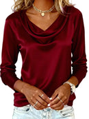 Women’s Luxurious Draping Long Sleeve Silk-Like Top