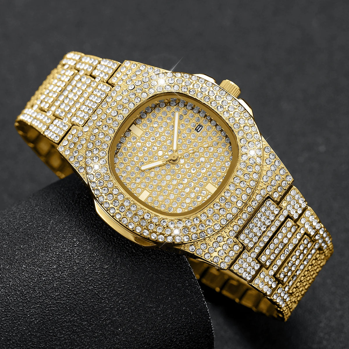 Men's Diamond-Set Stainless Steel Quartz Watch