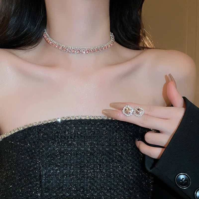 Women's Luxury Crystal Necklace & Earrings Set – Geometric Wedding Jewelry