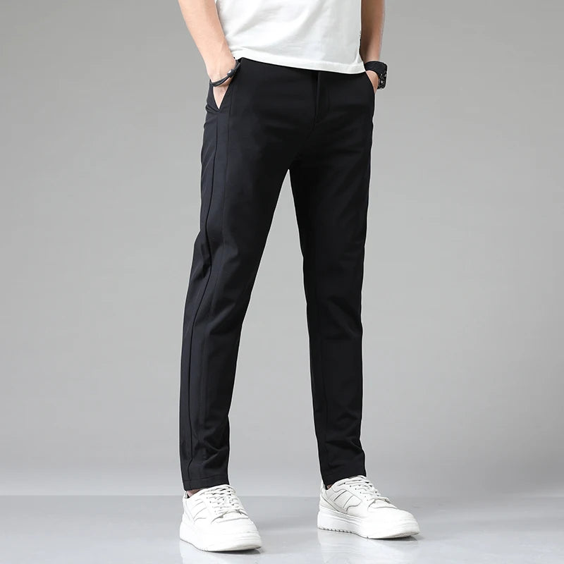 Black Men's Stretch Slim Straight Casual Pants – Breathable Golf Trousers | Atlantis
