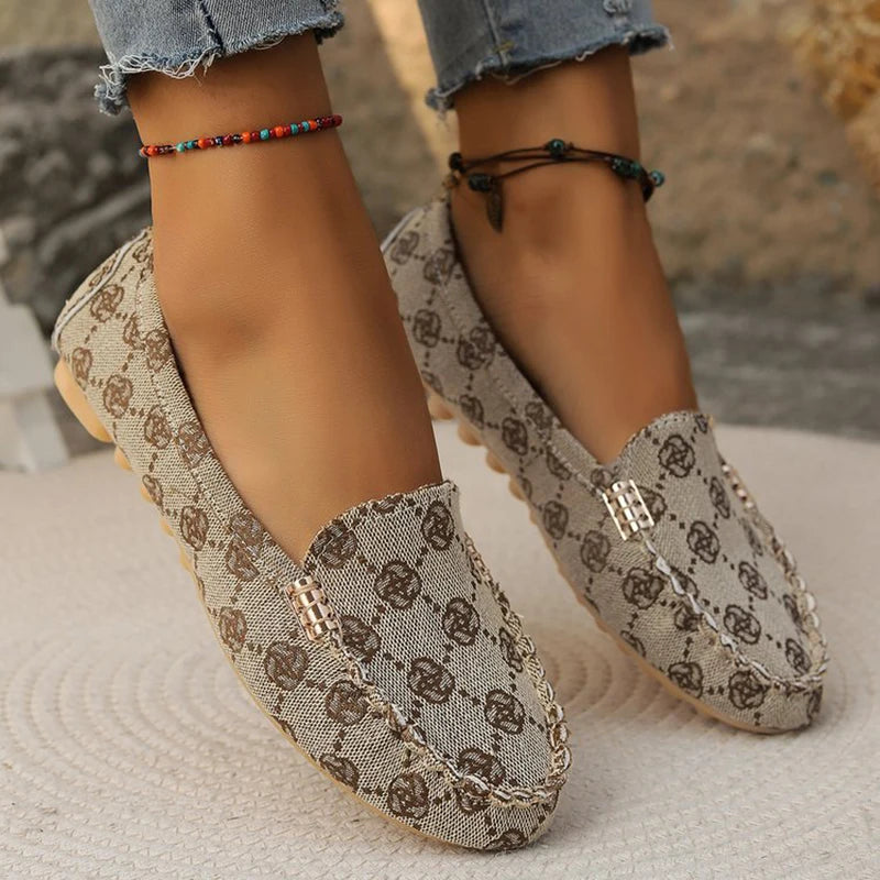 Women's Luxury Print Canvas Loafers – Casual Flat Outdoor Shoes