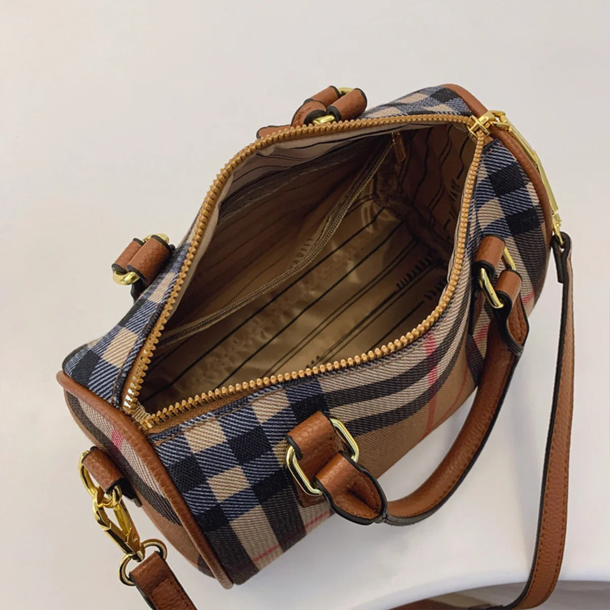 Classic Stripe Plaid Barrel Bag | Large Capacity Crossbody Tote