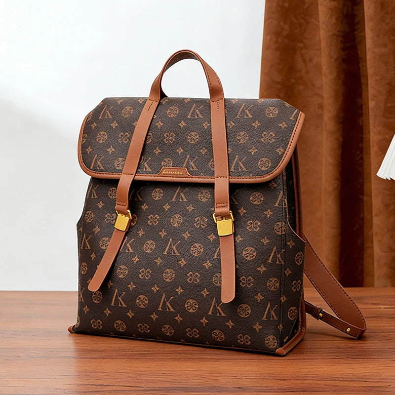 Floral Print PU Leather Backpack – Retro Casual Women’s Bag