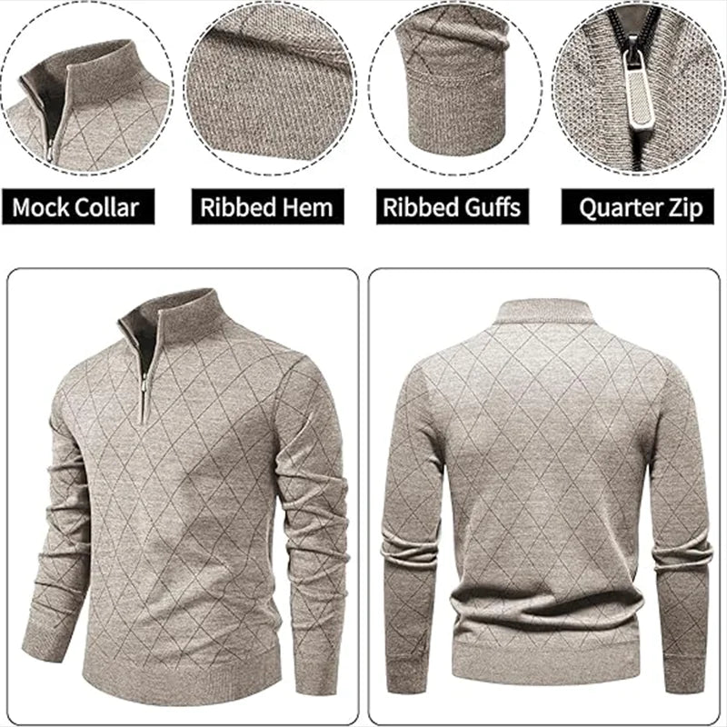 Men's Quarter-Zip Knit Pullover Sweater – Fleece
