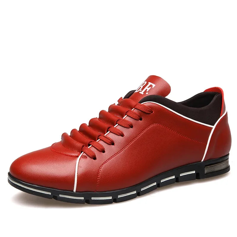Red sneaker with Black and White accents on a White background