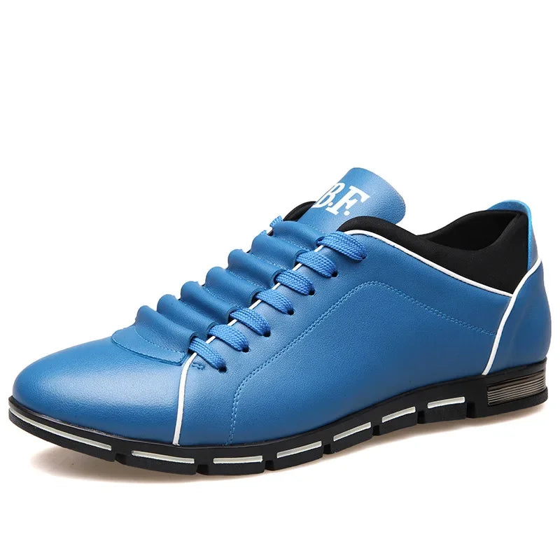 Blue sneaker with Black accents on a White background