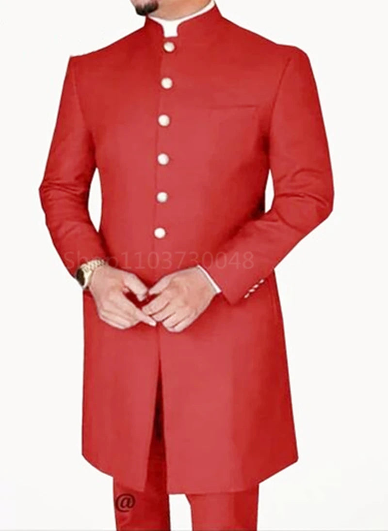 Red traditional outfit with White buttons on a White background
