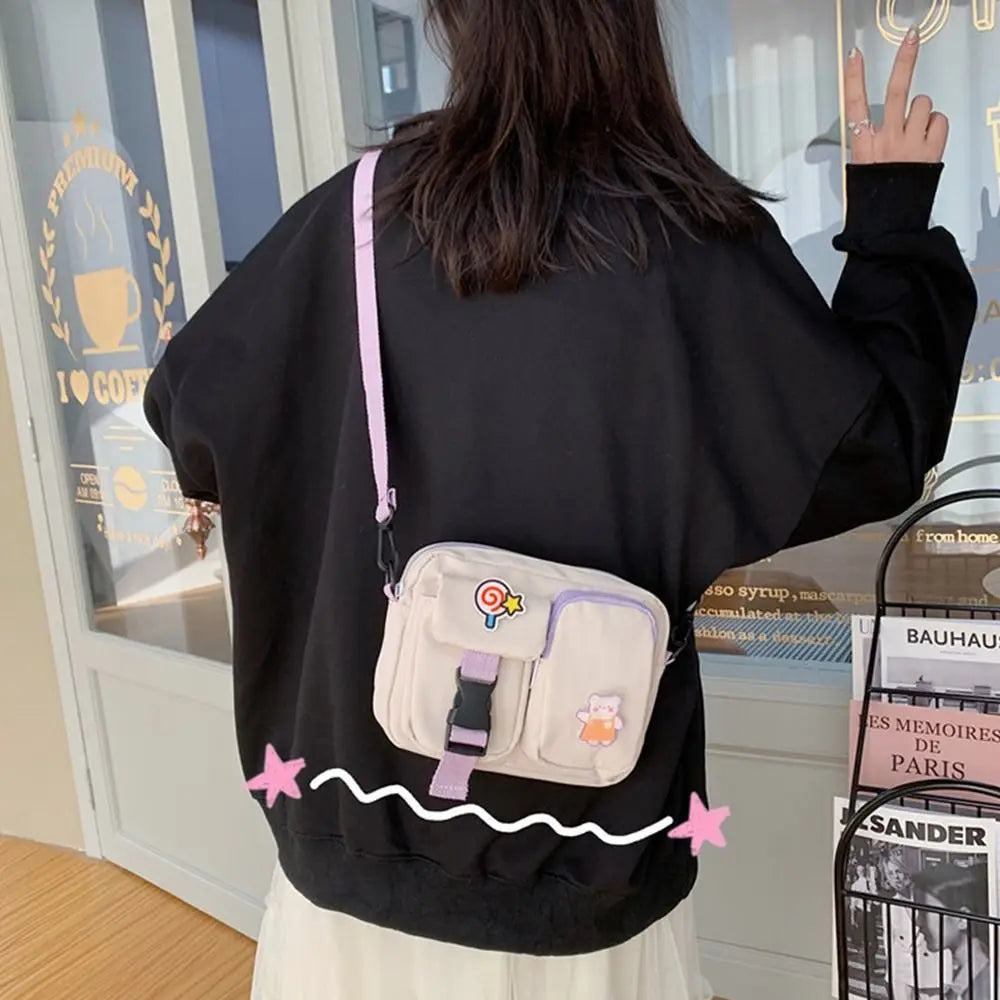 Women's Small Canvas Crossbody Messenger Bag – Colorful Flap Bag for Students