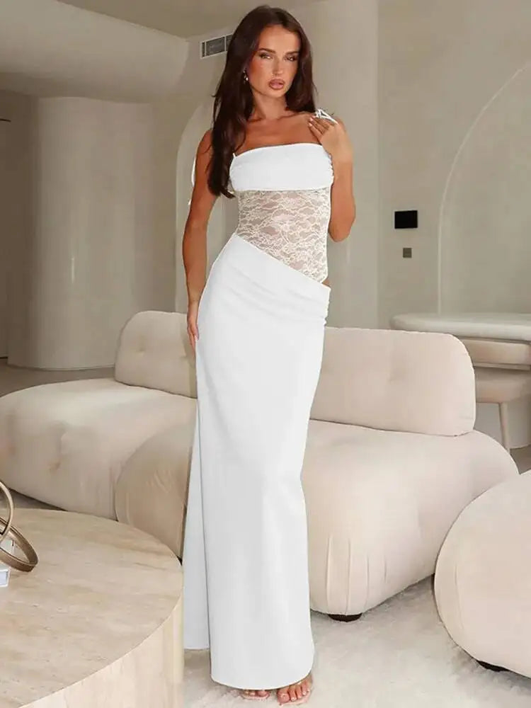 Mesh Splicing Backless Maxi Dress – Spaghetti Strap Summer Dress