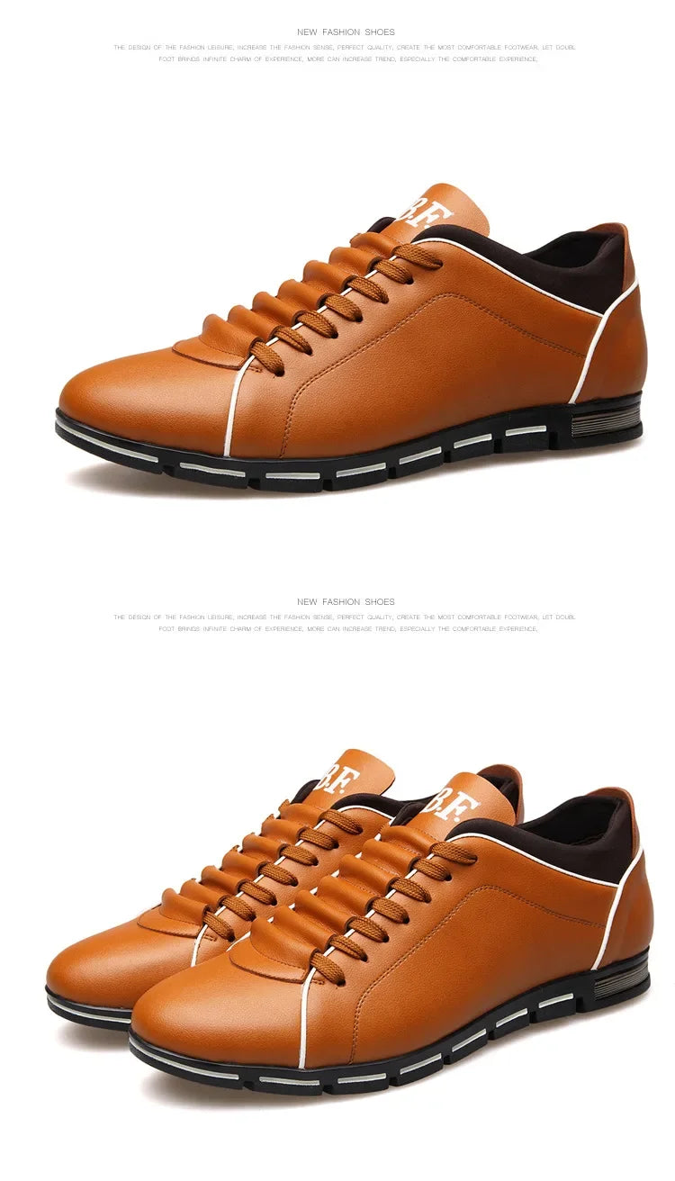 Brown leather shoes with Black soles on a White background