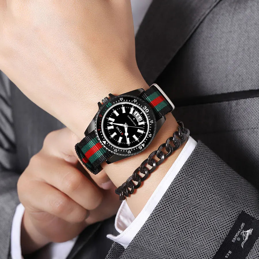 Nylon Strap Calendar Quartz Watch – Minimalist Unisex Business Watch