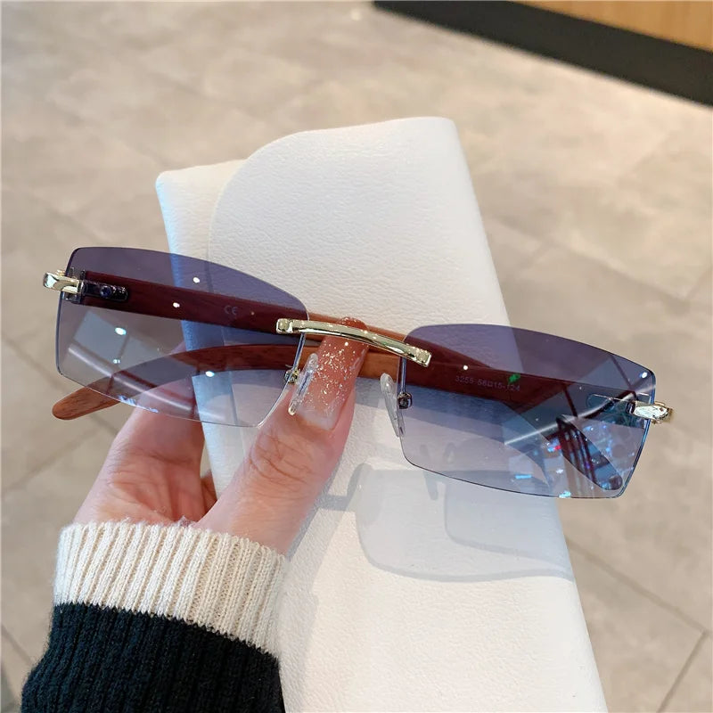 KAMMPT Rimless Sunglasses – UV400 Wooden Pattern Frame
