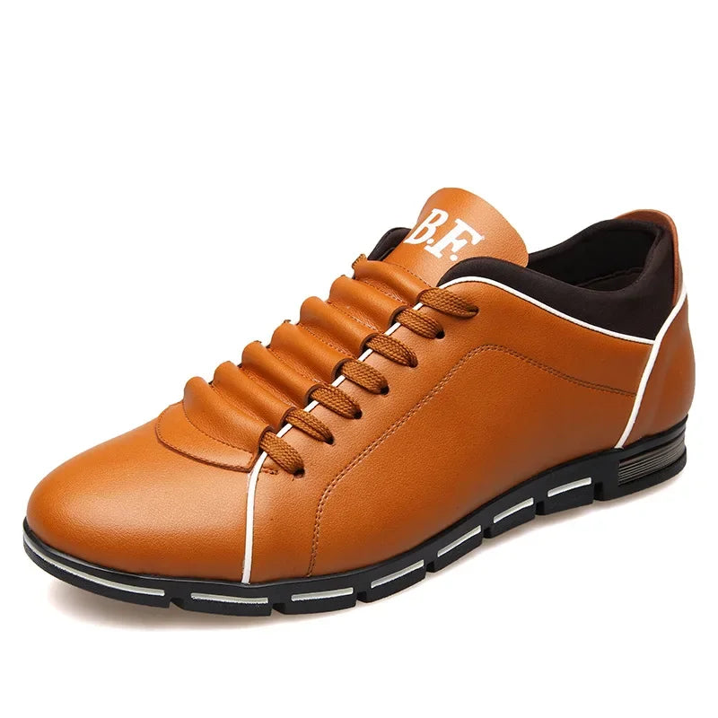 Brown leather sneaker with Black accents on a White background