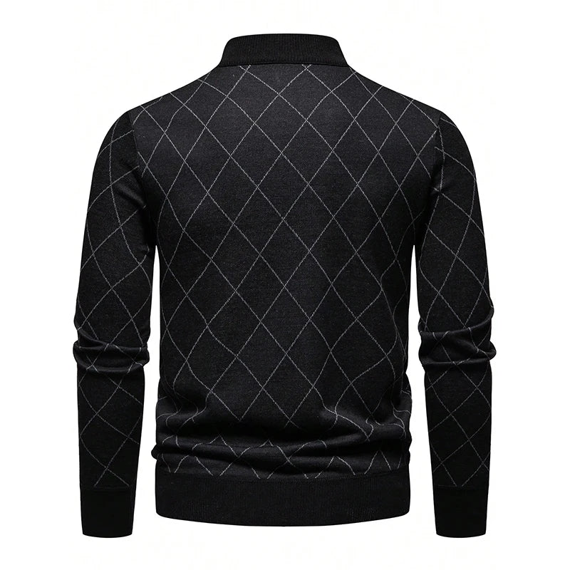 Men's Half-Zip Argyle Knit Pullover – Casual Golf Sweater