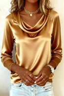 Women’s Luxurious Draping Long Sleeve Silk-Like Top