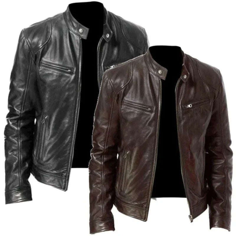 Atlantis Men's PU Leather Bomber Jacket — Black and Brown 
