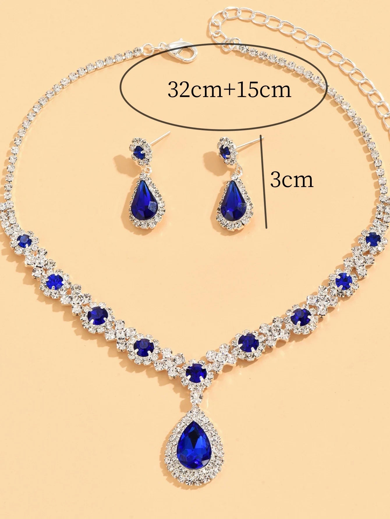 Women's 3-Piece Crystal Droplet Necklace & Earrings Set – Elegant Wedding Jewelry